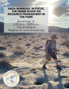 Photo of park staff in desert holding a clip board. Text overlay with title of webinar.