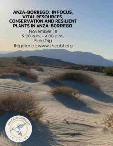 Photo of sand dune near Font's Point with title text of webinar overlay.